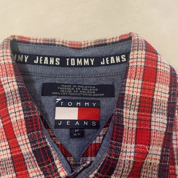 Tommy Hilfiger Men's Button Down Short Sleeve Polo Shirt Red White Blue Size M - Picture 5 of 10